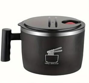 Uplifted Finds Stainless Steel Ramen Bowl & Insulated Lunch Container 1000ml Large Soup Bowl With Phone Stand black
