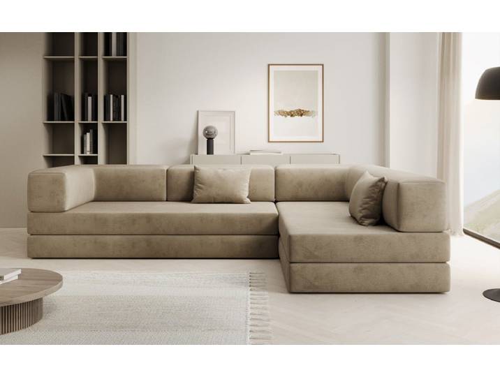 Designer Ecksofa Lazy in Samt - Sand - Rechts - Samt - Luxusbetten24