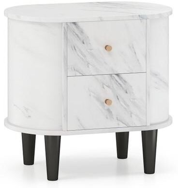Costway 2-Drawer Nightstand Modern Faux Marble Bedside Table with Storage-White