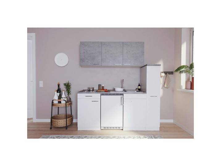 Küchenzeile Economy m. Geräten 180 cm Weiß/Beton Dekor modern