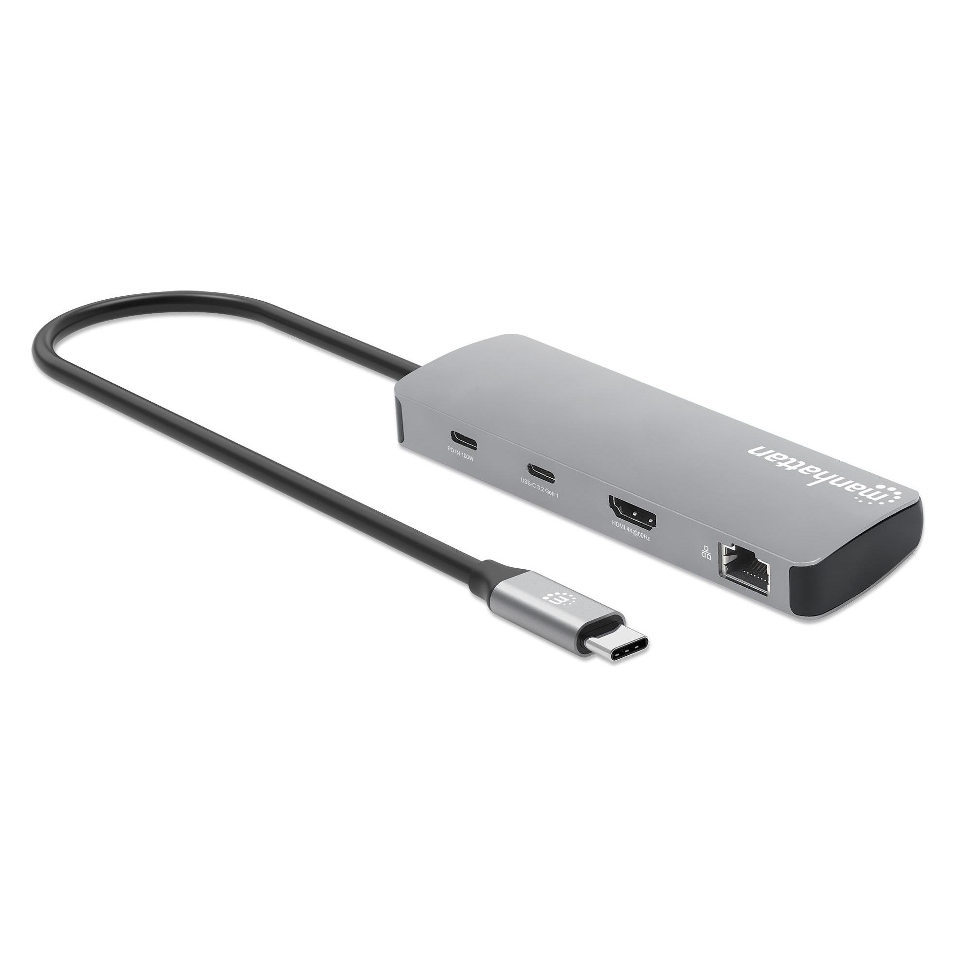 Manhattan USB-C PD auf HDMI 9-in-1 4K Dockingstation / Multiport Hub (USB-C, 9 Ports) (190459)