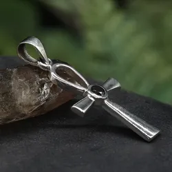 Drachensilber Ankh Kettenanhänger Schmuck 925 Silber schwarzem Zirkona - Silber