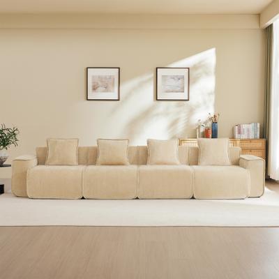 Kodotan sofa Streamlined Design Deep Seat Modular 4 Seat Boneless Sofa & French Edge Piping,Modern Modular 4-Seat Couch&Throw Pillows