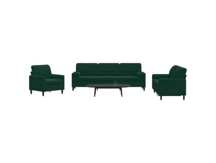 HEFZGDB 3-TLG. Sofagarnitur mit Kissen und Nackenrollen Dunkelgrün Samt – Weiches Velours Material Robustes Metallgestell mit modernem Design, perfekt