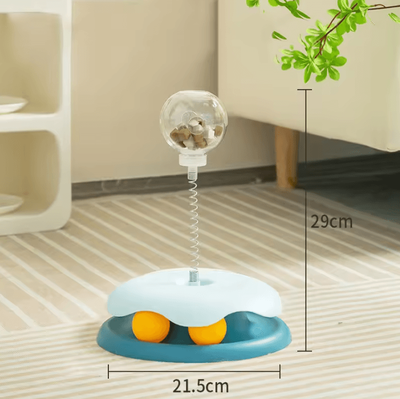 Inspire Curations Interactive Slow Feed Cat Toy With Spring Track Ball Roller blue