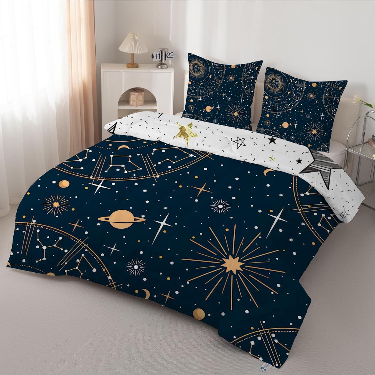 Dekbed Sterrenhemel Planeet - Blauw Goud - 155 x 220 cm