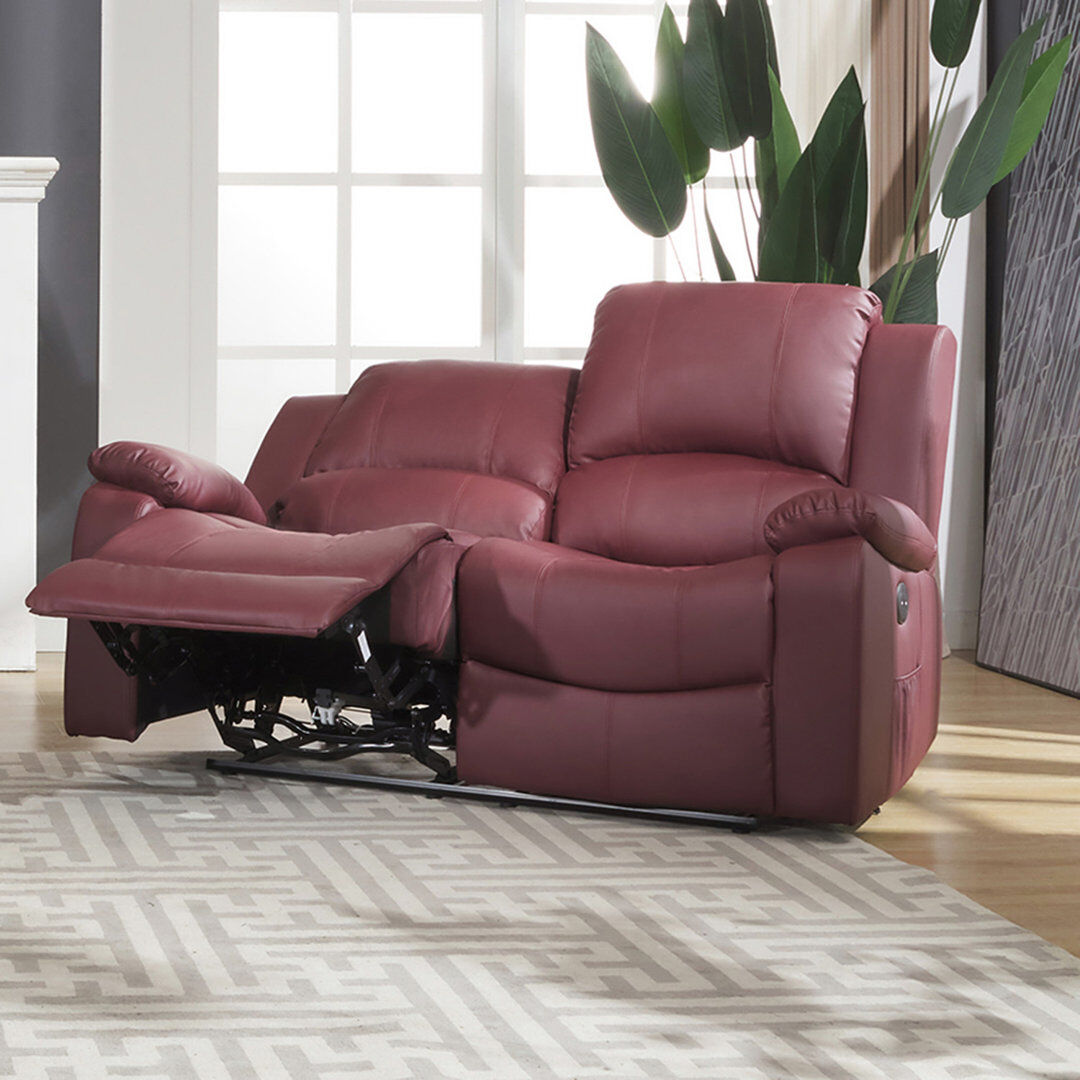 Latitude Run Abelle 2 Seater Electric Reclining Faux Leather Sofa Burgundy Faux Leather 103cm H X 150cm W X 99cm D