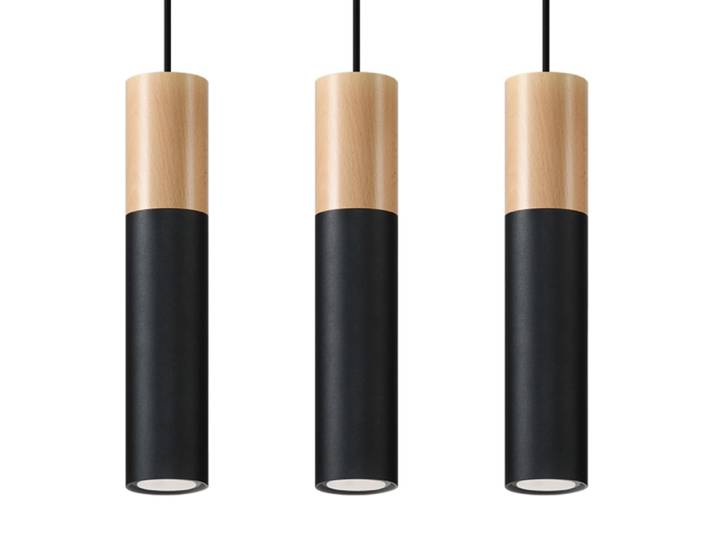 Suspension Acier Bois Naturel/Noir GU10 3 Pablo