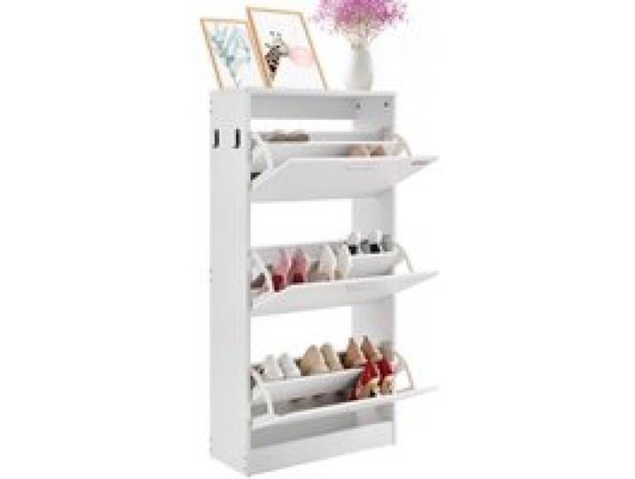 VEVOR Schuhschrank Schmal, Schuhregal Weiß, 600 x 237 x 1200 mm Schuhkipper mit 3 Klappen + oberem Staufach, Schuhkommode 45,35 kg Tragfähigkeit, Aufbewahrungsschrank Schuh Massivholz für Flur