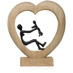 Moritz Dekofigur Mother’s Love Schwarz 30,5 cm aus Mangoholz und Aluminium Skulptur Mutter mit Kind im Herz Symbol für Liebe Familie und Geborgenheit