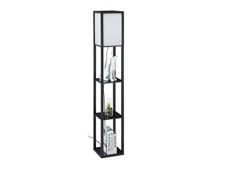Relaxdays Lampe Droite avec étagère\, HlP 160x26x26 cm; Douille E27\, Bois et Acrylique\, Design Moderne\, sur Pilier.