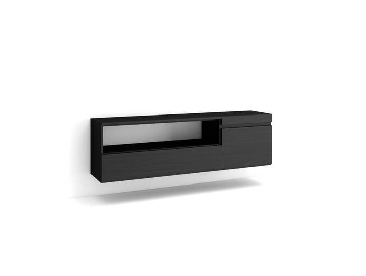 Meuble tv effet bois noir 150x35x45cm suspendu