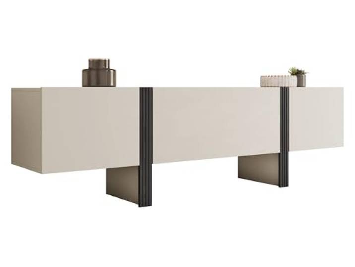 Mirjan24 TV-Lowboard 200 3D Tamisa 01, Fernsehschrank mit 2 Türen und 1 Klappe mit gedämpftem Schließsystem, Fernsehtisch, TV-Schrank, TV-Board (Cashmere + Schwarz)