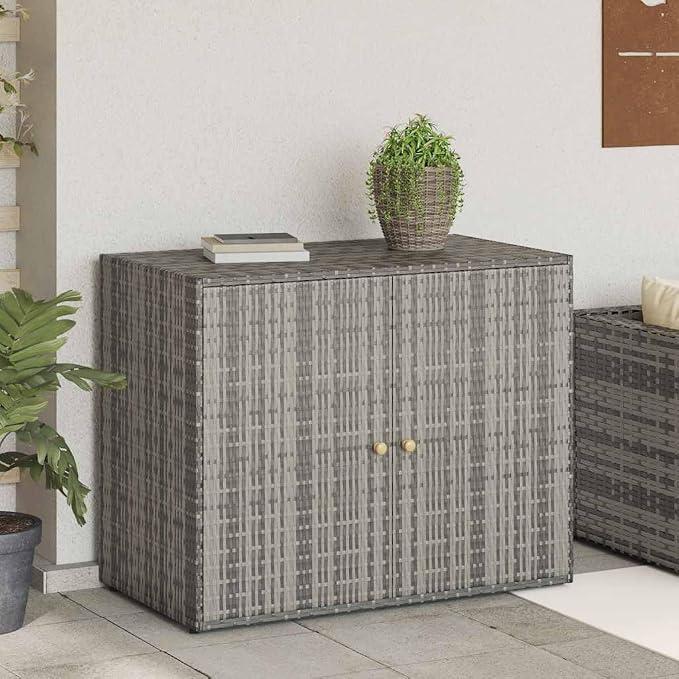 Gartenschrank Grau 100x55.5x80 cm Poly Rattan, Outdoor Aufbewahrungsschrank mit 2 Türen für außenbereich, Garten, Terrasse, Balkon, Gartengeräten, Poolzubehör