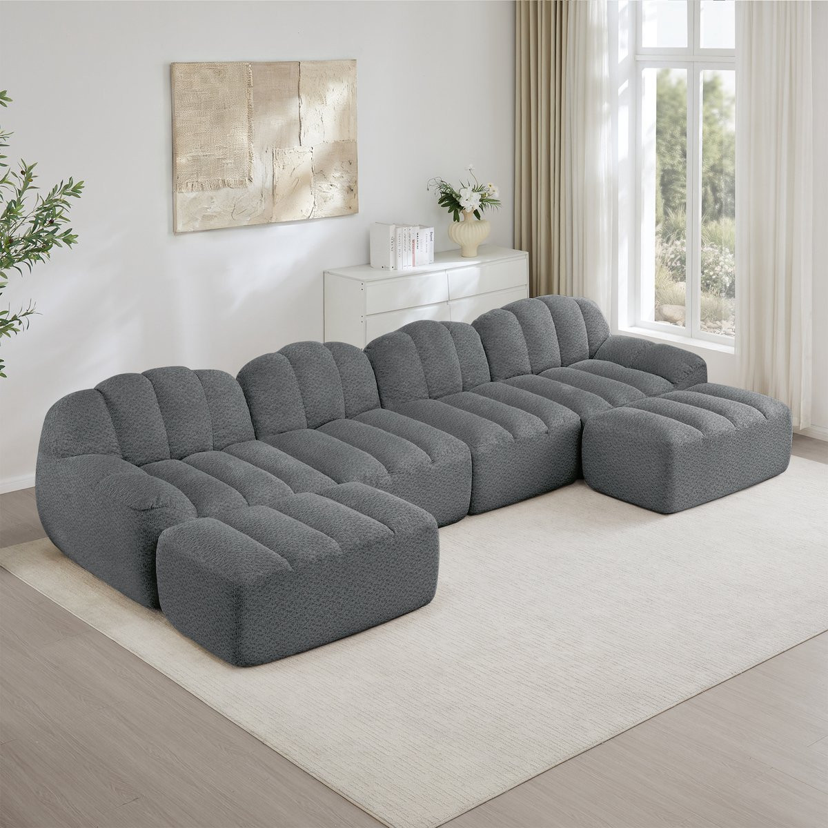Zubaliya Modulaire U-vormige bank 4-zits met 2 hockers - Grijs