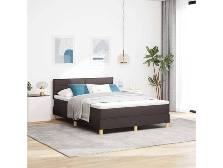 Boxspringbett mit Kissen dunkelbraun 160 x 200 cm Stoff Kopfteil verstellbar in 2 Höhen, Lattenrost aus Holz und Metall, robuste Füße, technisches Holz, mittlere Festigkeit