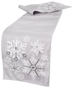 Manor Luxe Glistening Snow Christmas Table Runner, 13 by 36-Inch