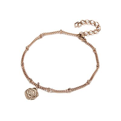 Fußkette FIRETTI "Schmuck Geschenk Körperschmuck Blume - Rose, Ankerkette", rosa (roségoldfarben), Fußketten, Damen, Edelstahl
