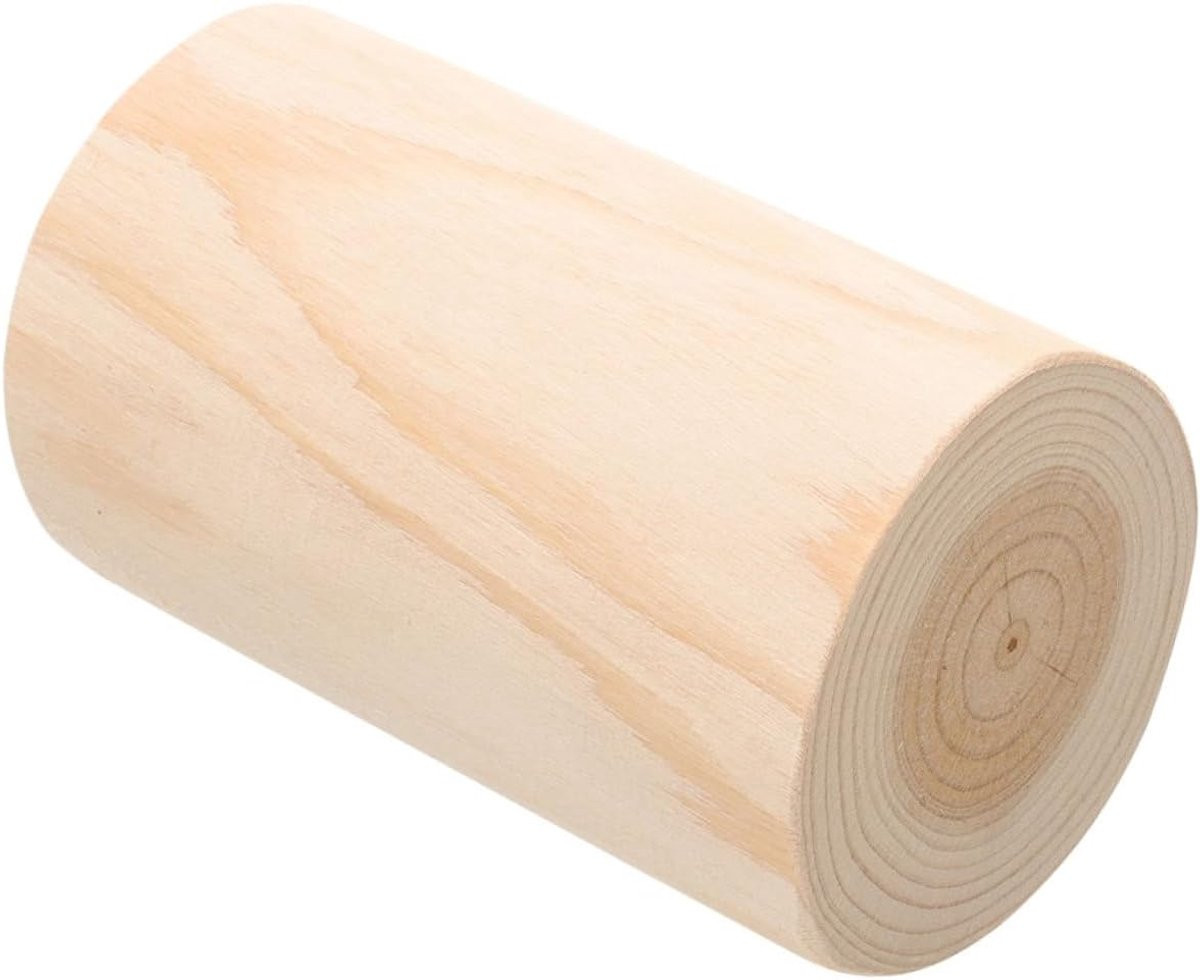 Houten Kandelaar Stronk - Beige Theelichthouder voor Sfeerverlichting - B/D/H: 8,4 x 8,4 x 20 cm