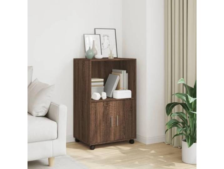 RJPLMFV Rollschrank, Eiche, Braun, 55 x 40 x 91 cm Holzwerkstoff, 4 drehbare Räder, 2 feststellbar, Regal, Tür, Wohnzimmer, Küche
