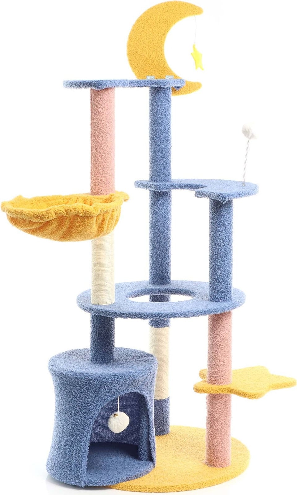 Fudajo Kraboom met maan en sterren, blauw/geel, Hoogte: 132 cm