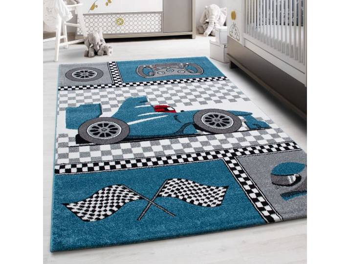 Teppium Tapis pour Chambre d'Enfant et de Bébé Motif Voiture de Course Couleur Bleu 200x290 cm