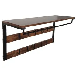 Relaxdays Wandgarderobe mit 10 Haken & Ablage Braun,Schwarz