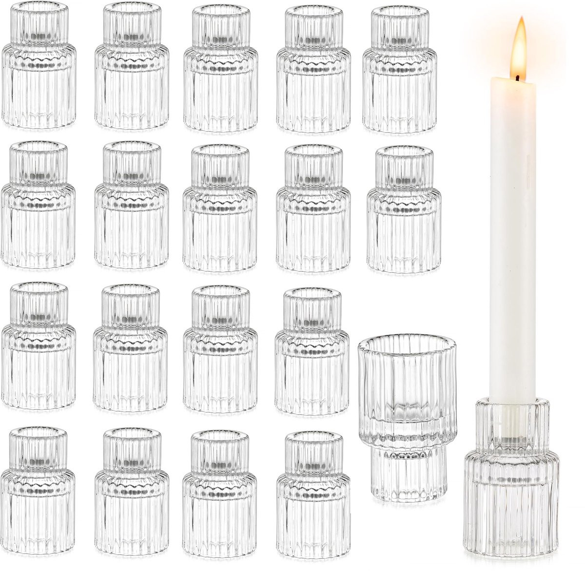 Dailygoods Set van 20 Glazen Kandelaars voor Taperkaarsen