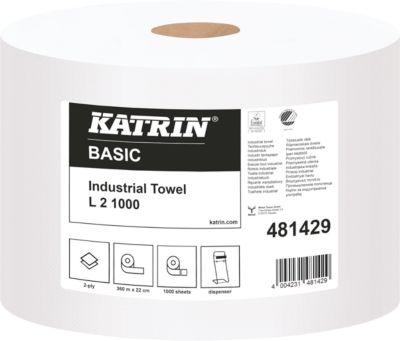 Putzpapier KATRIN L2, 2-lagig, Tuchgröße ca. 220 x 360 mm, weiß, 2 Rollen mit jeweils 1000 Tüchern