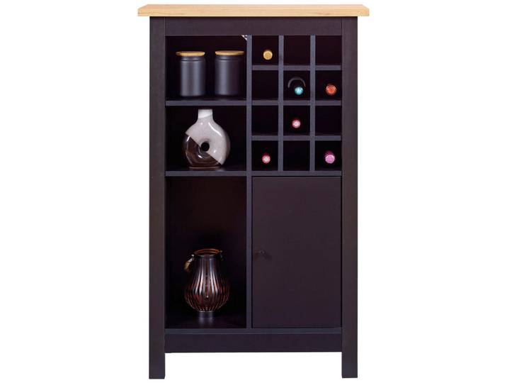 Livetastic Weinschrank, Schwarz, Eiche Artisan, 77x124x33 cm, Küchen, Küchenmöbel, Küchenregale