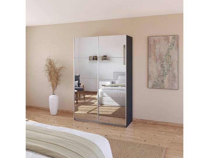 Schwebetürenschrank Spiegelfront 136cm Grau/Graumetallic