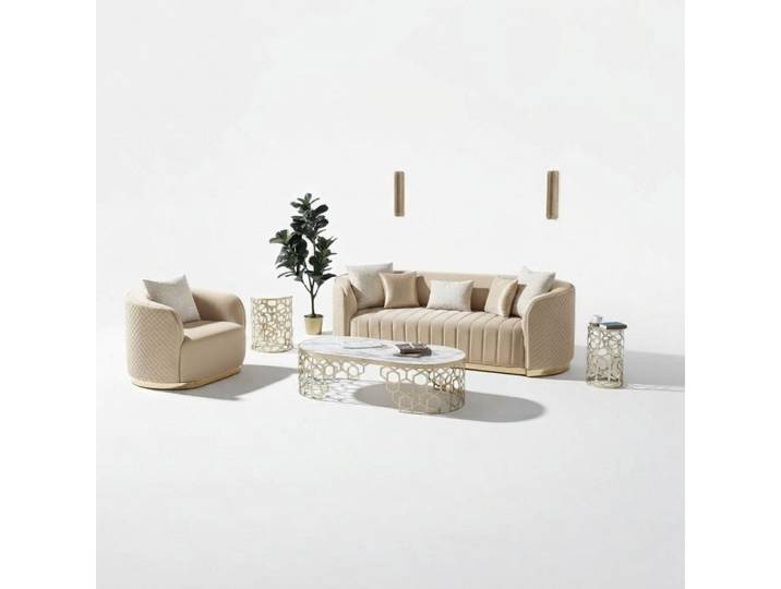 Xlmoebel 3-Sitzer Ovale Couch im Samt für stilvolles Wohnzimmerdesign, 3-Sitzer 1 Teile, Made in Europa