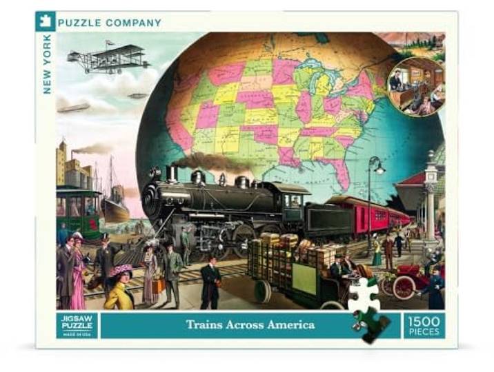 New York Puzzle Company - Vintage afbeeldingen treinen Across America - 1500 stukjes puzzel