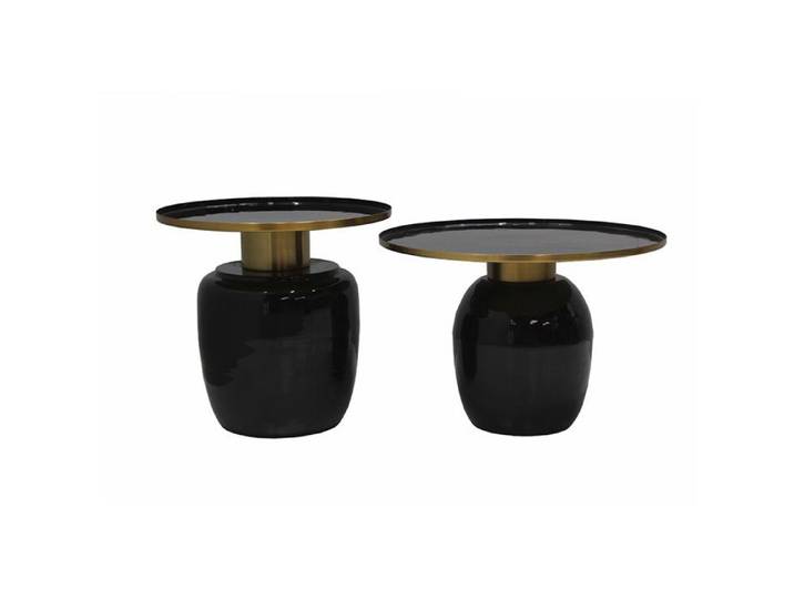 SIBYLLE - Lot de 2 Tables Basses en Acier Emaillé Noir et Doré