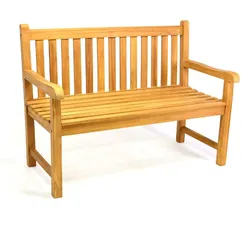 VCM 2-Sitzer Gartenbank Parkbank   hochwertig   massiv  Teak Holz behandelt   handgefertigte   Landhausstil   braun   Maße L. 120 x B. 62 x T. 50 cm