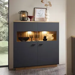 Wohnzimmervitrine Wohnzimmervitrinenschrank in Dunkelgrau und Wildeichefarben