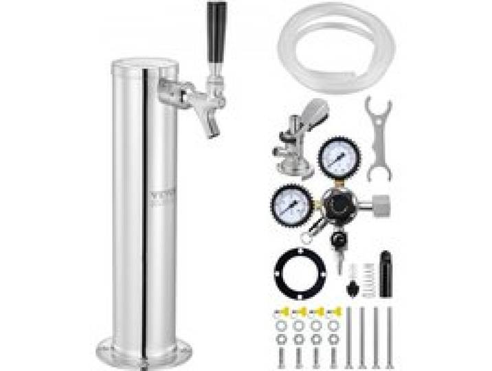VEVOR Kegerator-Turm-Kit, Einzelzapfhahn-Bierumrüstsatz, Edelstahl-Fass-Bierturm-Zapfanlage mit Doppelmessgerät W21.8-Regler und A-System-Fasskupplung, Biertropfschale für Partys zu Hause