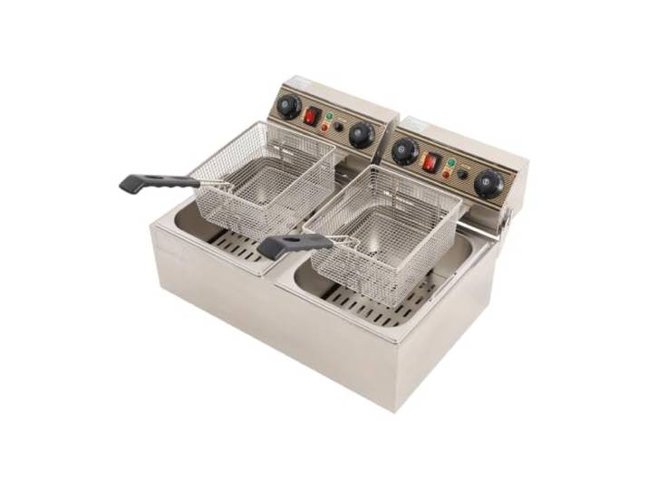 2 x 11L Kommerzielle Elektrische Fritteuse,Mit herausnehmbarem Doppelkorb 3000WKommerzielle Elektrische Fritteuse aus Edelstahl,Temperaturkontrolle 60-200°C, Für den Küchen und Restaurantgebrauch