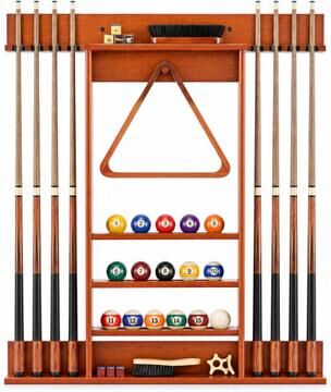 Costway Wall-mounted Billiards Pool Cue Rack Only-Brown
