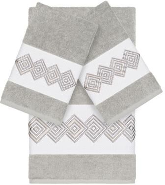 Authentic Hote and Spa Authentic Hotel and Spa Turkish Cotton Diamonds Embroidered Light Grey 3-piece Towel Set