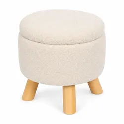 Relaxdays Hocker mit Stauraum Teddystoff Creme,Hellbraun