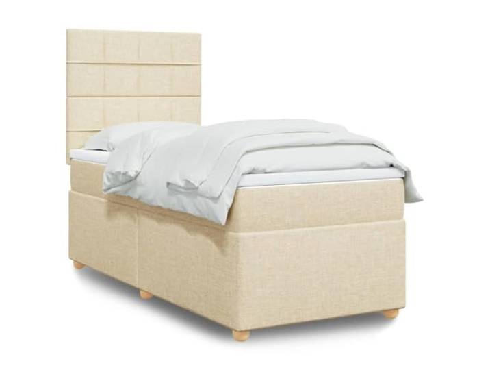 RJPLMFV Lattenrost mit Matratze, cremefarben, 90 x 200 cm, Stoff Individuelle Taschenfedern, verstellbares Kopfteil, abnehmbarer Topper, atmungsaktives Polyester