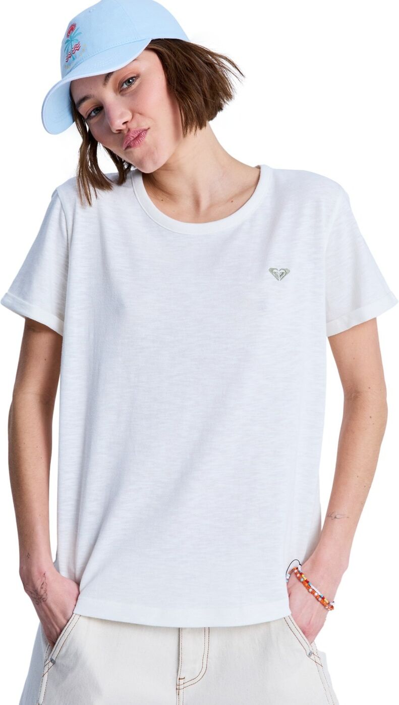 T-Shirt ROXY "Oceanwave Regular Emby", Damen, Gr. L, weiss (egret), Obermaterial: 60% Baumwolle, 40% Polyester., Shirts T-Shirt egret L