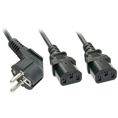LINDY Strom Y-Kabel [1x Schutzkontakt-Stecker - 2x Kaltgeräte-Buchse C13] 2.00m Schwarz