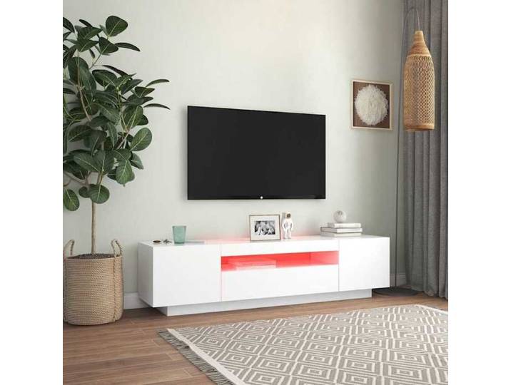 En soldes - MEUBLE HI-FI - Blanc - Armoire TV - Meuble TV avec lumières LED - avec étagères - blanc 160x35x40 cm_4302
