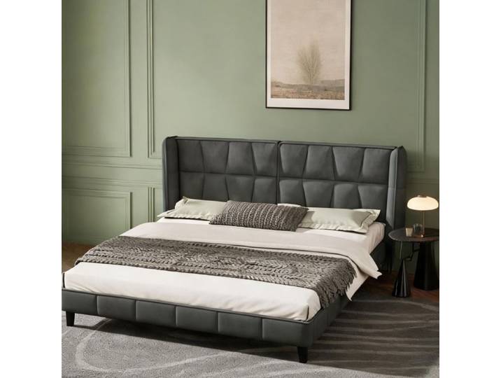 Lit coffre en velours cool gray 180x200 cm avec sommier à lattes et tête de lit rembourrée