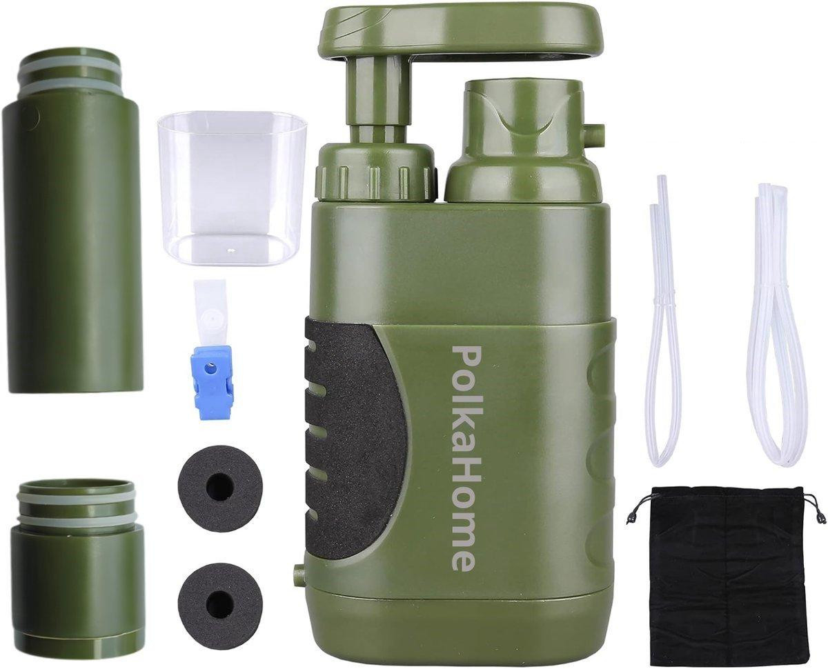 PolkaHome Survival Waterfilter voor outdoor gebruik met reservefilter, 10.000L