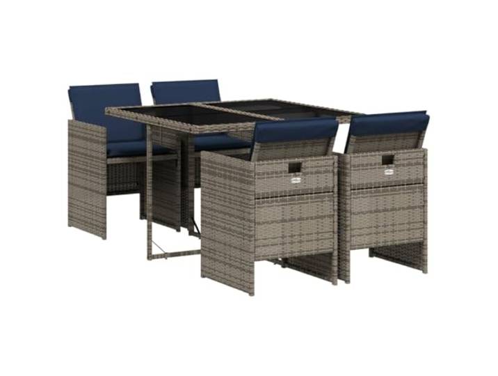 PUGYNBK Esszimmer-Set für den Außenbereich, 5-teilig, Polyrattan, Grau Klappstühle, waschbare Kissen, Tisch aus gehärtetem Glas, kompakte Aufbewahrung
