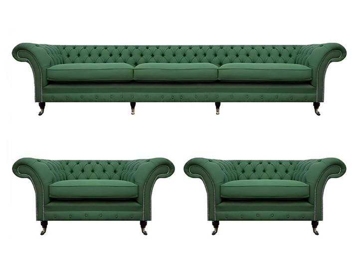 Xlmoebel Chesterfield-Sofa Elegante grüne Chesterfield-Garnitur mit edler Polsterung, 3-tlg. Garnitur (Sofa 3-Sitzer + 2x Sessel) 3 Teile, Hergestellt in Europa