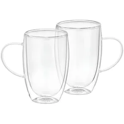 Cheffinger 2er Set Gläser mit Griff Doppelwandig, Trinkgläser, Transparent